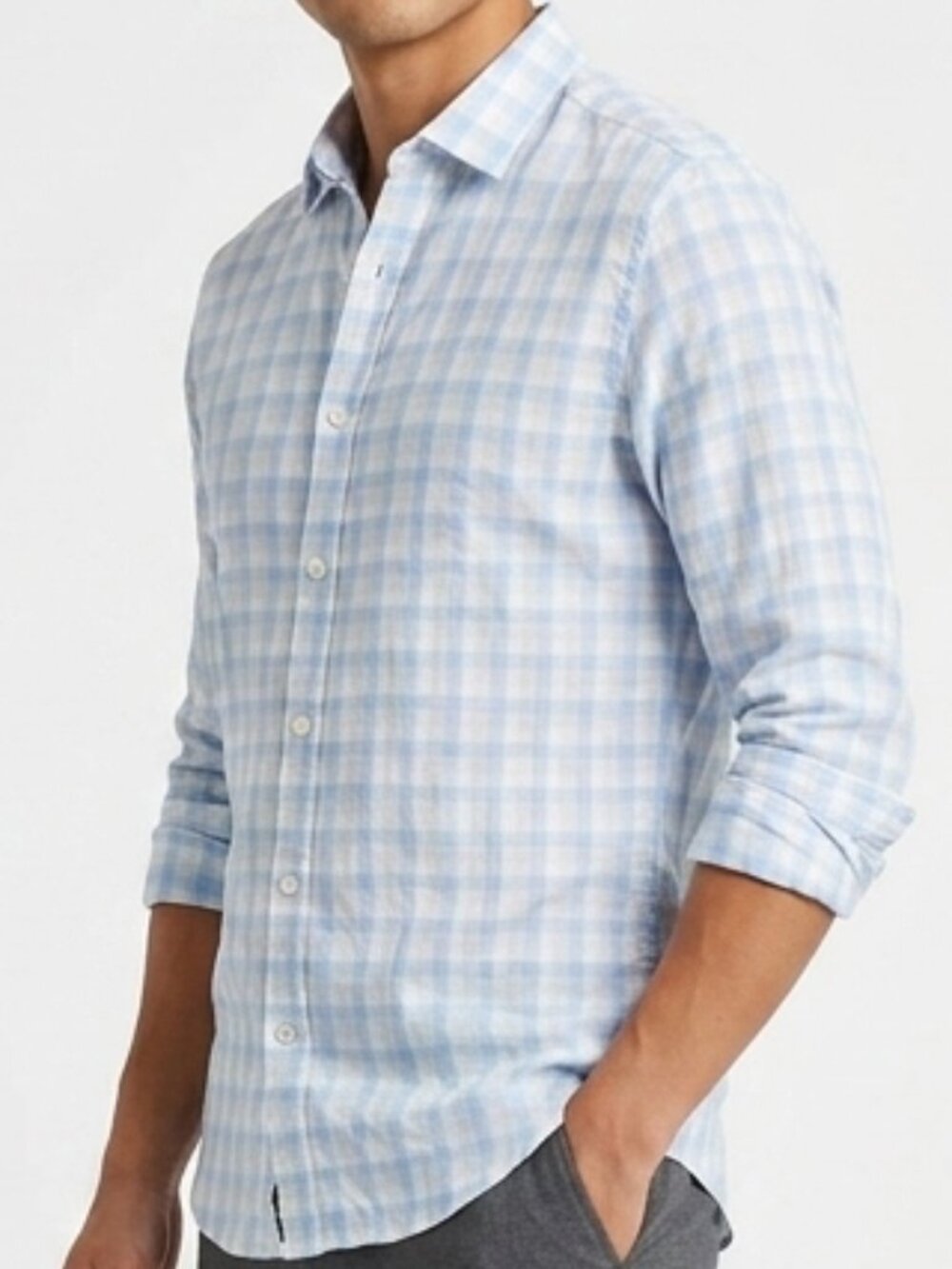 CROSBY & HOWARD Blue Gray Plaid Button Down Shirt Medium